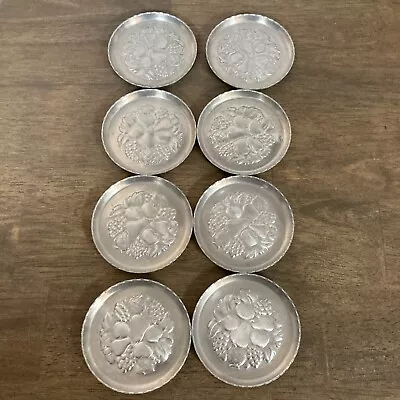 Vintage Set Of 6 Hammered Aluminum Coasters  Fruit Design • $10