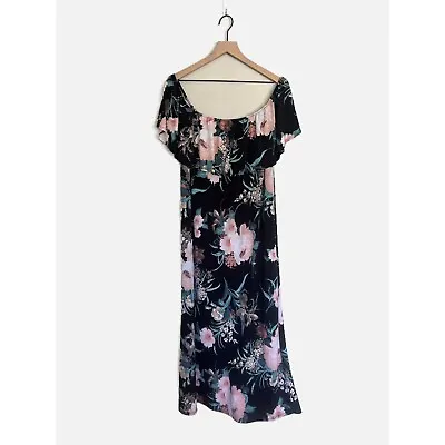 Pinkblush Off Shoulder Maternity Maxi Dress Small Black Floral Stretchy Photos • £21.23