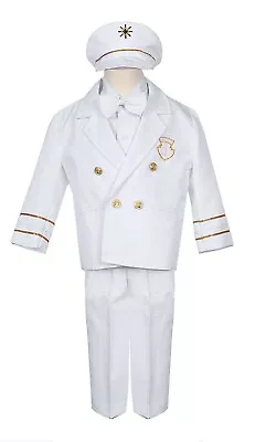 Boys Captain Outfit Sailor White Matching Hat Full Set Fleet Week Fancy Formal • £27.60