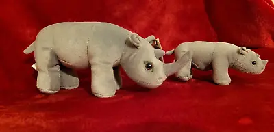 Deagostini Rhino And Baby Soft Toys Cuddly Plush My Animal Kingdom Collectible • £4.97