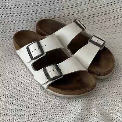 Birkeztock Arizona Sandals White Vegan Leather Slides Women's Size 7 • $34