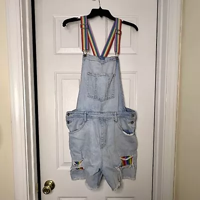 Target Cotton Jean Shortalls With Rainbow Suspenders Adult Size Medium • $19.99