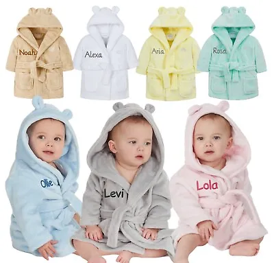 Personalised Embroidered Baby Robe Dressing Gown Hood Toddler Baby Gift Boy Girl • £14.99