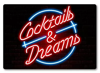 £20.95 • Buy Cocktails & Dreams Bar Sign METAL Plaque Eighties Neon Style Cruise Movie Club 