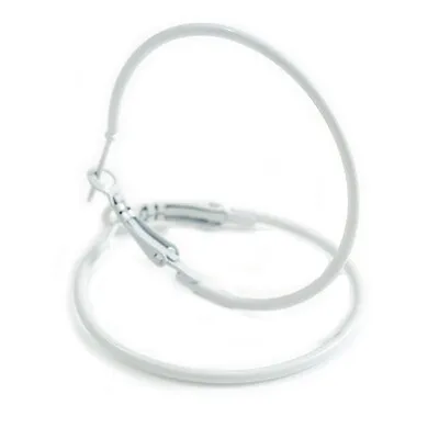 £7.90 • Buy 40mm D/ White Enamel Slim Hoop Earrings