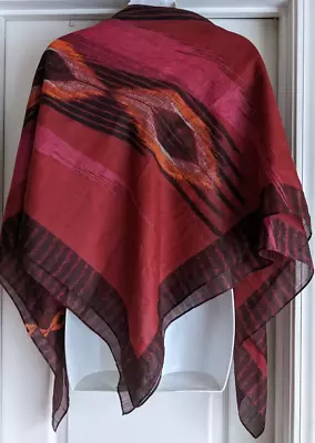 Sheer Scarf Shawl Beach Wrap Oversize Burgundy Rust Black Feather Stripe 48  • $4