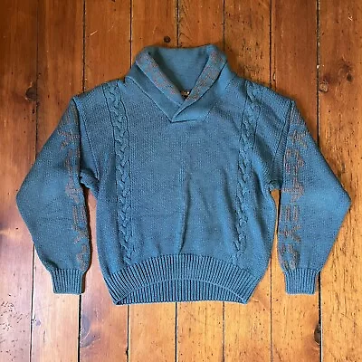 Vintage Eddie Bauer Sweater; Mens Large; Cable Knit; Blue; Fisherman; Aztec • $40