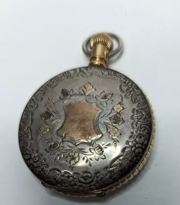 CC ) Vintage / Antique Used Silver & Gold Pocket Watch Case No Mechanism • $0.99