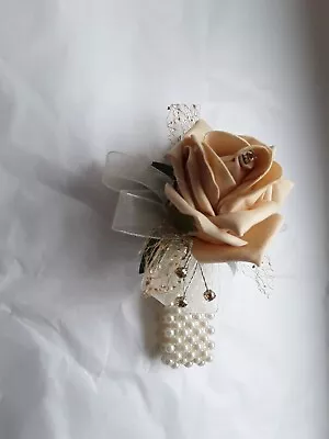 Prom /Wedding Butterscotch  Rose  Wrist Corsage Diamante/gold /ivory  Bracelet • £6.75