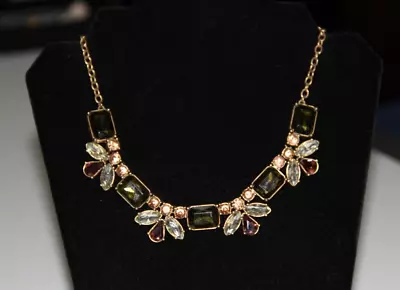 J. CREW Rhinestone Statement Necklace Green Pink Purple Clear With Bag • $18