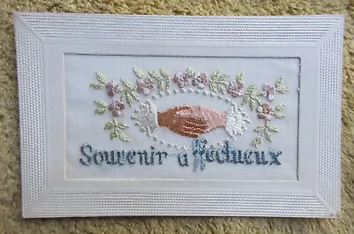 Vtg. Nos Silk Embroidered Postcard  Souvenir Affectueux   A Fond Memory  • $12.99