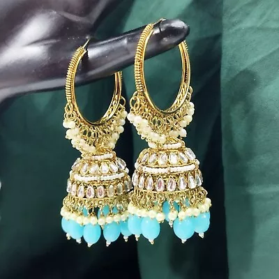 Bollywood Style Indian Gold Plated Kundan Jhumka Earrings Fashion Jewelry Set • $29.99