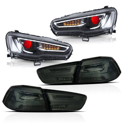$531.99 • Buy Headlights W/ Red Demon Eyes And Smoked Tail Lights For Mitsubishi Lancer/EVO X