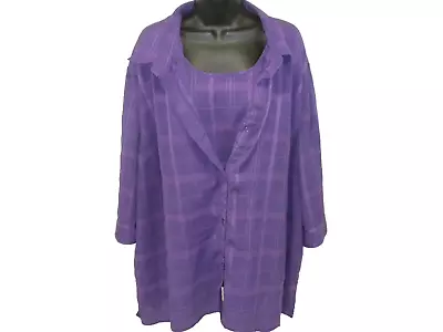 Maggie Barnes Womens Top 3X 26/28 Purple Plaid Layered Button Down 3/4 Sleeve • $17.99