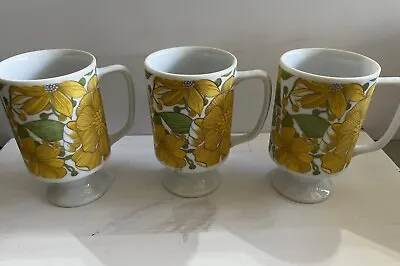 Floral Goodwood Pedestal Coffee Mug Set Of 3 MID CENTURY Modern -Vintage • $14.99