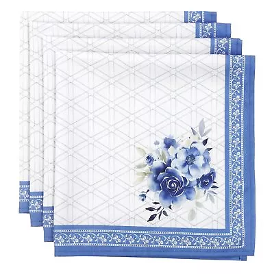 Blue Rose Print Cloth Napkins 100% Cotton 18  X 18  Dinner Napkins Cloth Set ... • $21.14