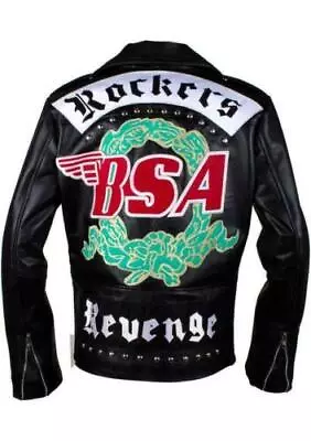 Mens BSA Print Vintage Cafe Racer Leather New Motorcycle Jacket • $97.14