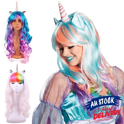 $10.35 • Buy Unicorn Wigs Headband Bookweek Cosplay Flutter Rainbow Party Pony Wig Costume
