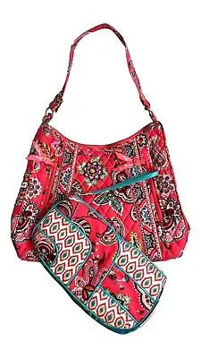 Vera Bradley Hobo Shoulder Bag Pink/ Wristlet Combo Call Me Cora Retired Pattern • $42.98