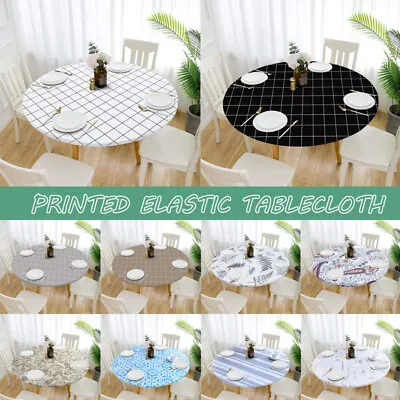 $13.83 • Buy Round Tablecloth Round Fitted Elastic Waterproof Oilproof Dining Table Cover