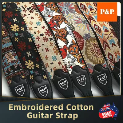 $25.28 • Buy Embroidered Cotton Guitar Strap Wide And Thick For Electric Acoustic Guitar Bass