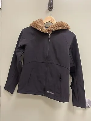 Marmot Womens Furlong Full Zip Nylon Soft Shell Jacket Faux Fur Hood Black Small • $29.99