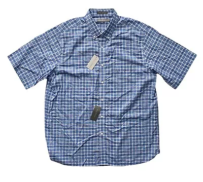 Daniel Cremieux Signature Nwt Blue Check Tencel Linen Short Sleeve Shirt XL • $16.99