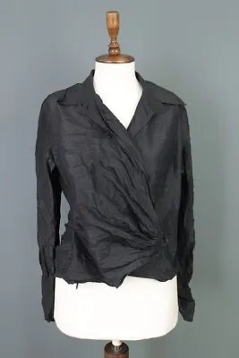 Max Mara Gray Textured Silk Wrape Lagenlook Blazer Jacket Size USA 12 / I 46 • $65