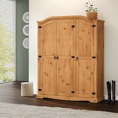  Corona Wardrobe 3 Door Arch Top Mexican Bedroom Solid Pine By Mercers Furniture • £298.90