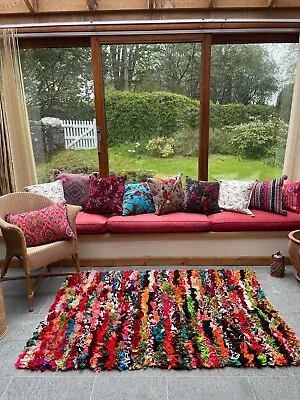 £25 • Buy Fluffy Rug Shaggy Rugs Multi Colour Rainbow Mat Hand Woven Mats Recycled Carpet