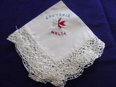 Vintage Travel Handkerchief 10 X 10   Malta  Hand Done Lace Wedding/collect • $9.99