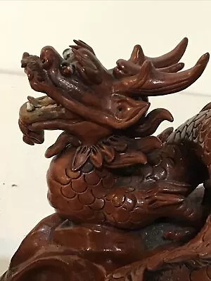 Pair Of Glazed Dragon Pottery  Sculptures Riding On A Wave • $125