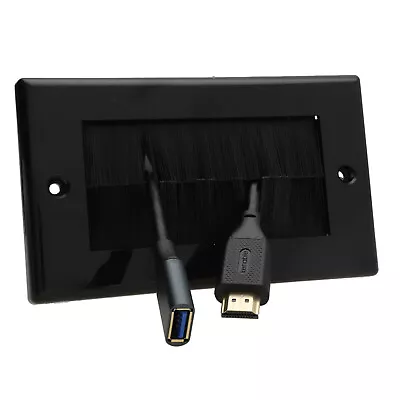 Cable Entry/Exit BRUSH Faceplate For AV Wall Outlet UK Double Gang BLACK • £5.09