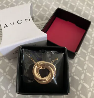 Avon Constant Love Pendant Necklace Gold Tone Twist Rings • $3.50