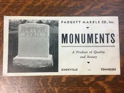 Vtg Padgett Marble Co. Inc. Monuments Ink Blotter Card Grave Marker Knoxville TN • £19.27