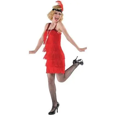 1920's Red Flapper Dress Fancy Dress Costume Uk 8 - 12 Ladies Charleston Gatsby • £5.99