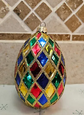 Made In Poland Mark Harlequin Egg Ornament Vintage HTF • $43