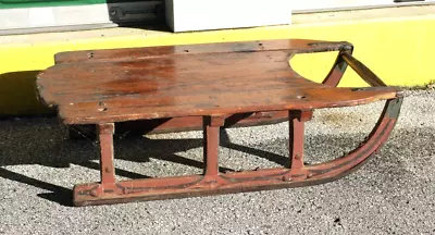 Antique Primitive 19th Century Wood Sled Iron Runners Original Painted Surface • $659