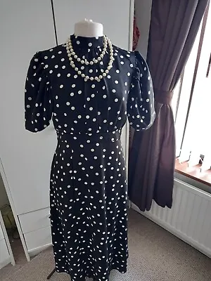 £6 • Buy Puff Sleeve Polka-dot Dress Size 14