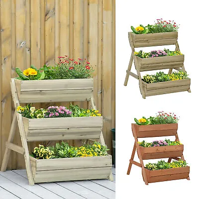 3 Tier Raised Garden Bed Wooden Elevated Planter Grow Box For Flower Herb • £54.99