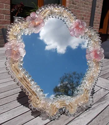 Italian Venetian Murano Art Glass Vanity Dressing Table Top Mirror Pink Flowers • $325