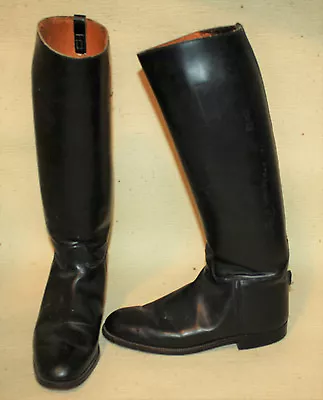 English Riding Dressage Tall Boots Mens 8.5 Womens 10.5 Black Leather Slim Leg • $531.33