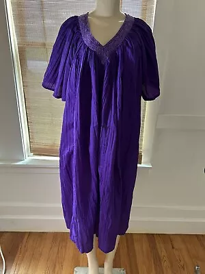 Vtg Hippie Crinkle Gauze Dress Crochet Trim Philhellenic Greece Boho OS Purple • $55