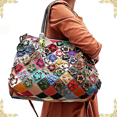 GENUINE LEATHER Womens Bag Floral Shoulder Crossbody Tote Girls Colorful Handbag • $172.95