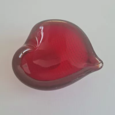 MURANO ITALY | Heart Shaped  Bullicante  Glass Ashtray With Air Bubbles (1955) • $9