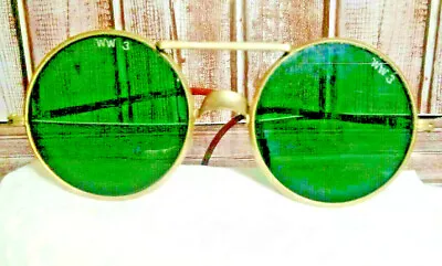 V Vintage Willson WW3 Aviator Steam Punk Goggles Safety Sunglasses Green   • $30