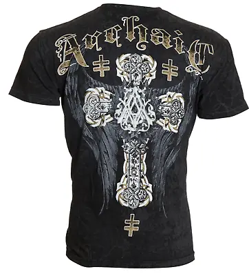 Archaic Affliction Men's T-Shirt Short Sleeve CORBY Cross Black Biker Black M-4X • $21.95