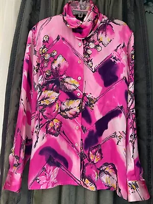 Escada Vintage Silk Blouse In Shades Of Pink Purple Folded Collar 36 8 Germany • $105.95