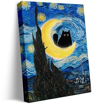 Vincent Van Gogh Canvas Wall Art Starry Night Cat Art Print Famous Oil Paintings • $25.99