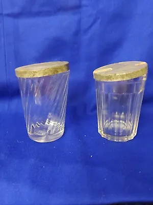 Set Of 2 Antique Jelly Glass Ribbed Jars With Metal Lids • $10